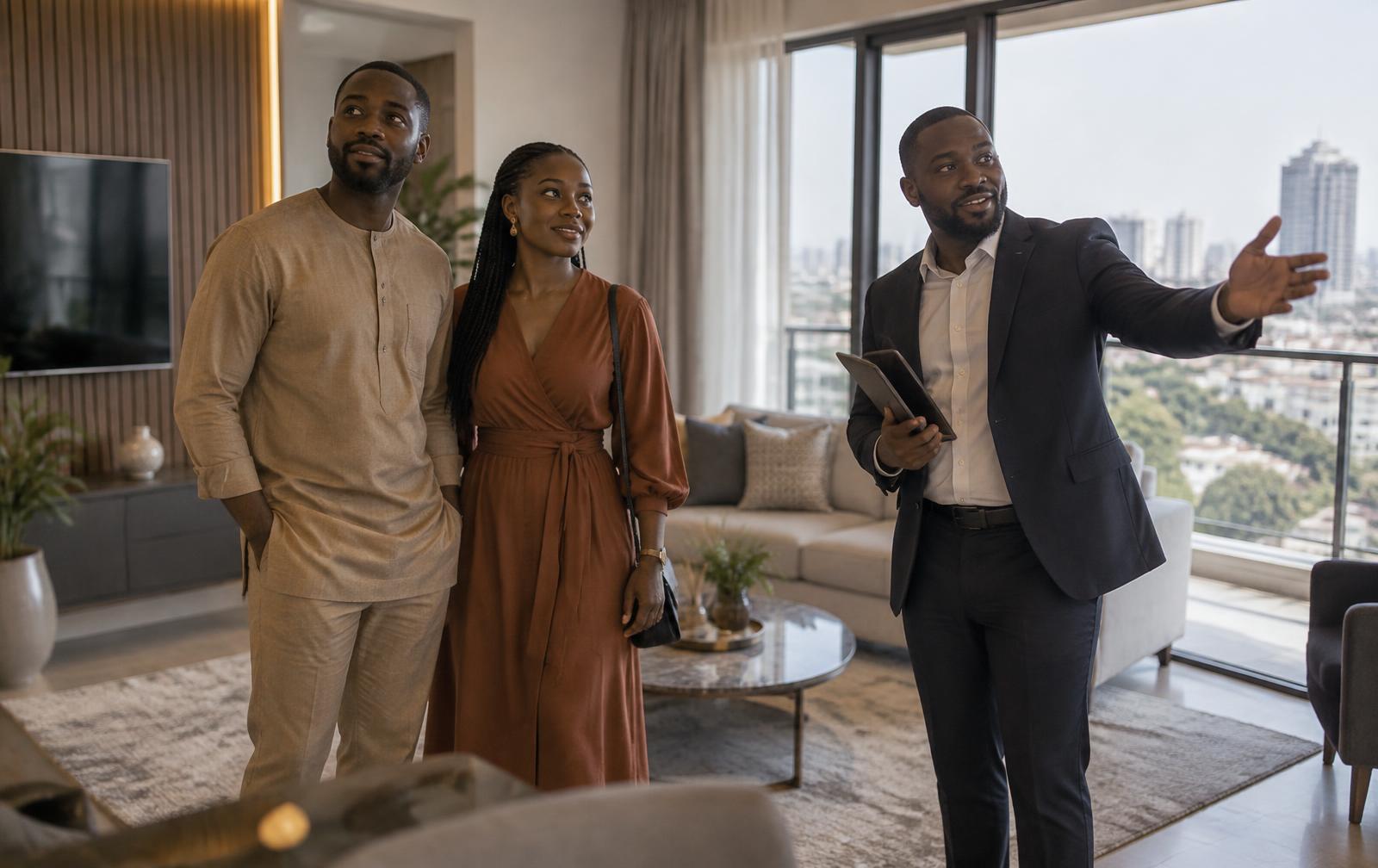 Agent leading a viewing with a couple