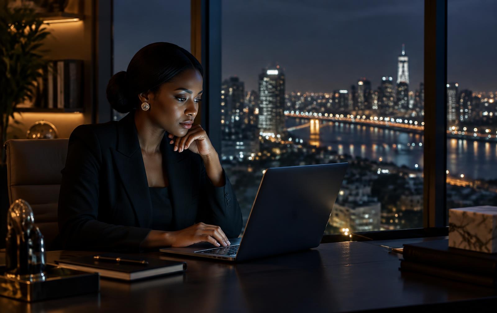 Executive working late with the EstateOS console open