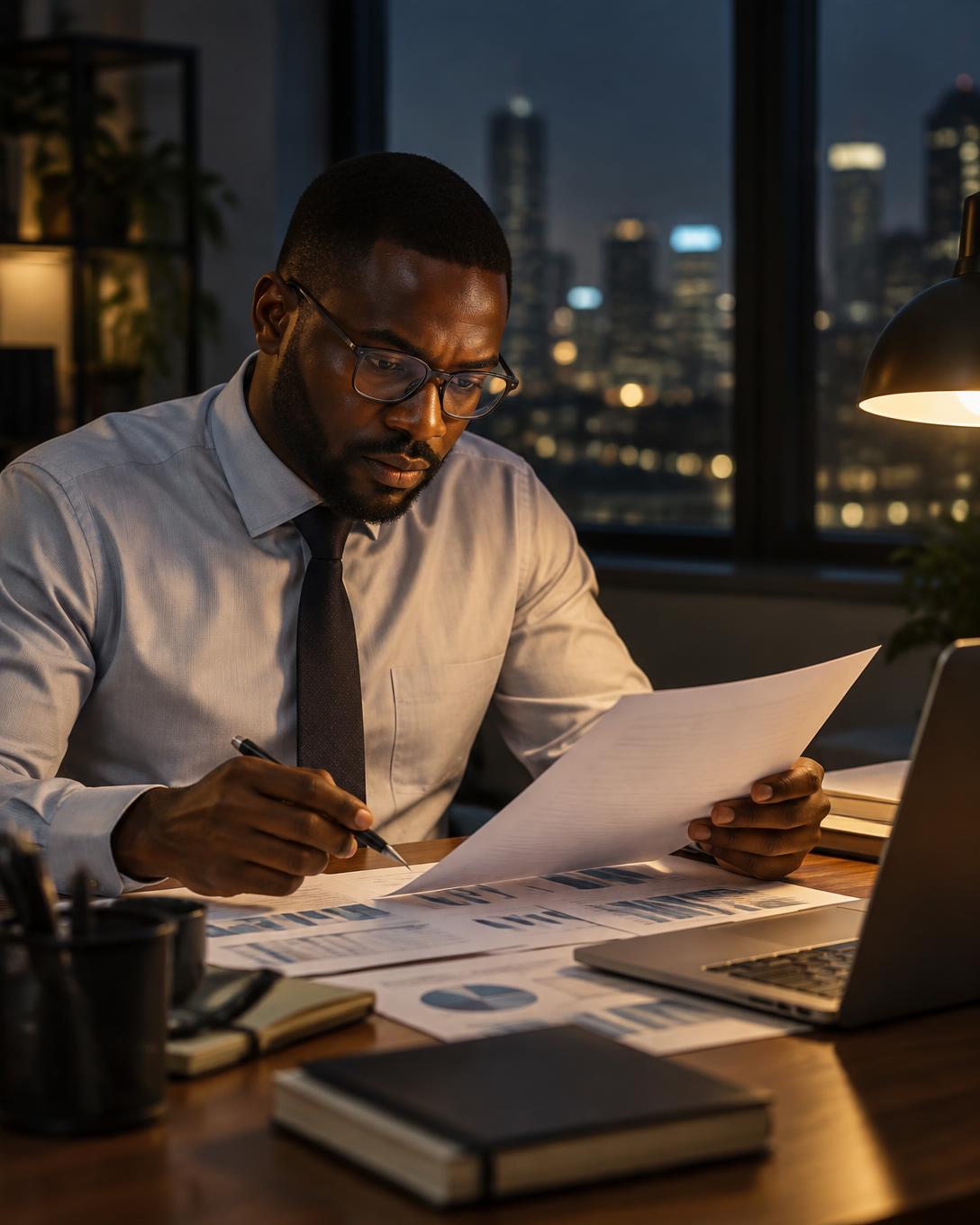 Finance officer reviewing reports